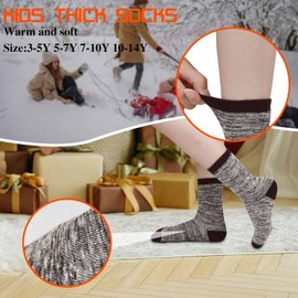 GENTABY Kids Thick Socks 6 Pairs Toddler Boys Girls Hiking Warm Socks Soft Thermal Cozy Crew Socks for Children Aged 7-10
