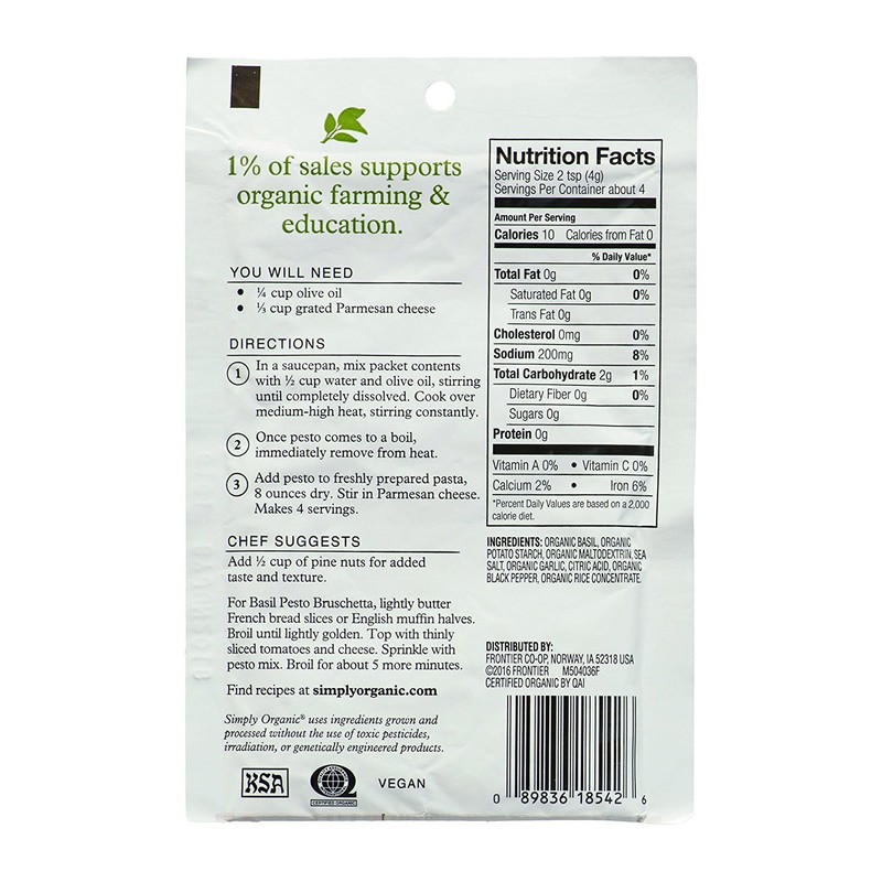 Simply Organic | Sweet Basil Pesto Sauce Mix | .53oz
