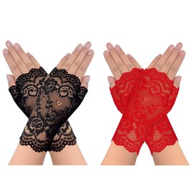 obmwang 2 Pairs Women's Lace Gloves Fingerless Floral Gloves Bridal Prom Gloves for Wedding Party Costume Accessories