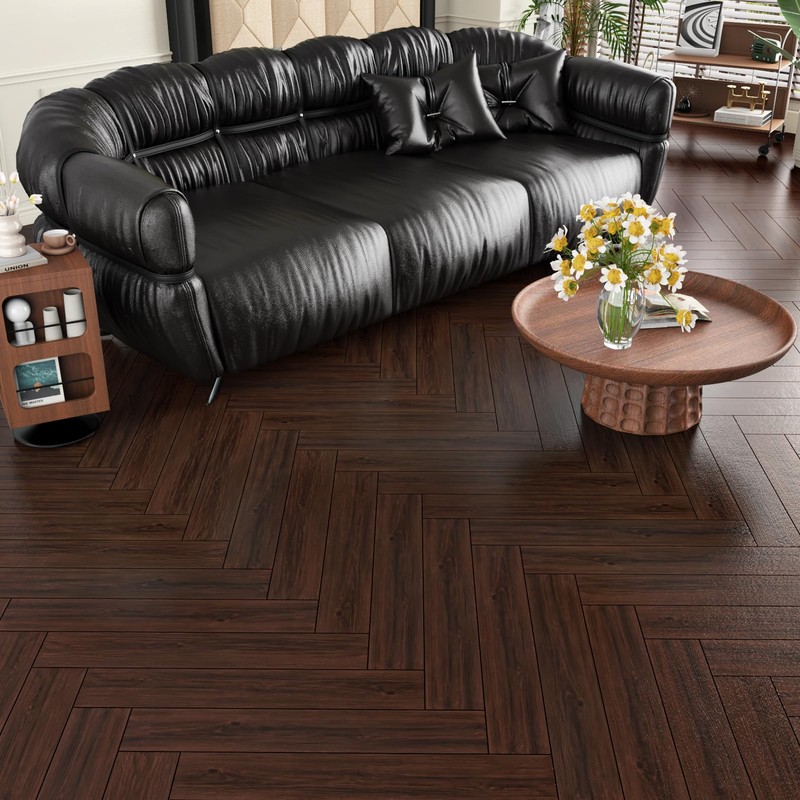 Wallercity Dark Brown Peel and Stick Floor Tiles Wood Grain
