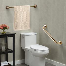 WINCASE Gold Grab Bars for Bathroom, Shower Handle 16 Inch, Bathtub Anti Slip Handrail Safety Polished Brass Wall Mounted with Concealed Screws