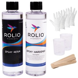 Rolio - Epoxy Resin and Hardener 16 oz Kit, Crystal Clear, Glossy, UV Resistant, for DIY Art Crafts, Cast Coating Wood, Easy Cast Resin, Molds with 4pcs Sticks, 2pcs Graduated Cups, 4 Pairs Gloves