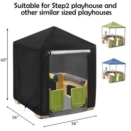 Andacar Outdoor Playhouse Cover for Step2 Playhouse,Waterproof Kids Outside Play house Cover Outdoor Play Houses Covers for Kids - 56"L×56"W×60"H, Black
