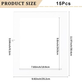 SOFPLATE 15Pcs 10x12 Photo Mat Picture Frame Matting Paper Pre Cut Hollow Rectangle Display Show Core Bevel Album Backing Pack Kit Accessories for 7 x 9in Photos Pictures Wall Artwork Decorations
