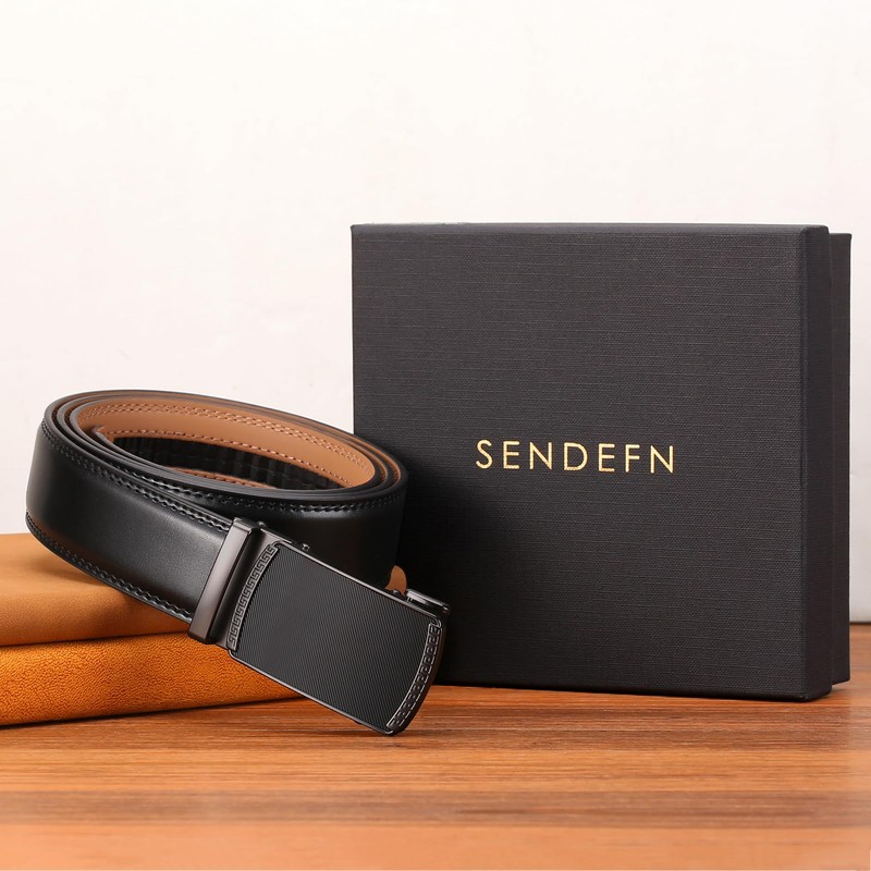 SENDEFN Men's Leather Belt, Ratchet Automatic Buckle for Men, Business