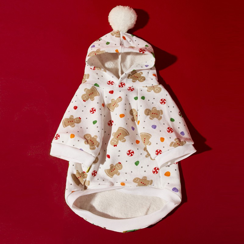 Christmas Dog Hoodie White Background Print Cute Gingerbread Man Dog