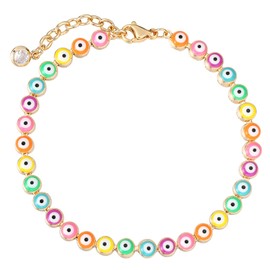 Dremmy Studios Dainty Gold Ankle Bracelets - Evil Eye Anklet 14K Gold Plated Adjustable Foot Charm Link Chain Anklets