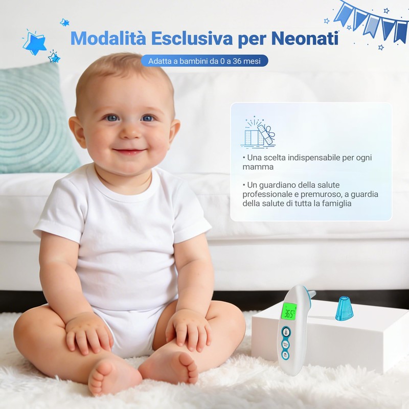 BESTEK Termometro Febbre Doppia Modalità (Frontale/Auricolare),Termometro Neonato per Oggetti, Termometro