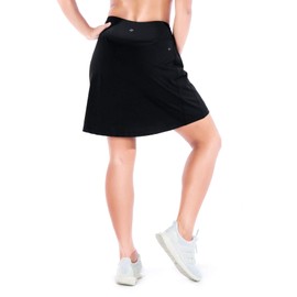 Yogipace Women's Sun Protection 17" Long Running Skirt Athletic Golf Skort with Tennis Ball Pockets Built in Shorts Black Size S