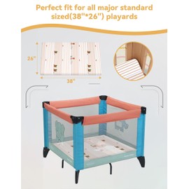 Pack and Play Mattress PadTopper 38" x 26", Portable Playard Mattress, Soft Firm Premium Foam Pack N Play Mattresses Pad, Odorless Breathable Comfort Baby Foam Playpen Mattresses (Attitude Bear)