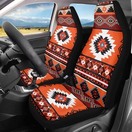 Dreaweet Aztec Car Seat Covers for Women Orange Southwestern Indian Ethnic Tribal Pattern Seat Covers for Cars SUV Trucks,Car Seat Protector Front Seats Only 2 Pcs