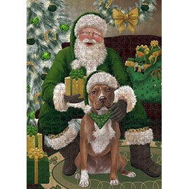 Christmas Irish Santa with Gift and Pitbull Dog Jigsaw Puzzle for Adults - Animal Printed Interlocking Puzzle Game Artwork - Gift for Dog Lover's- 500 Pcs 14"x20", PZLE60161