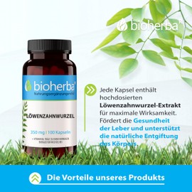 Löwenzahn Löwenzahnwurzel 350 mg 100 Kapseln, Hochwertiger Komplex mit Vitamin B6 zur Unterstützung der Lebergesundheit von BIOHERBA