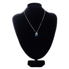 Alilang Aqua Blue Zircon Heart Clear Crystal Encrusted Heart Silver Tone Chain Pendant