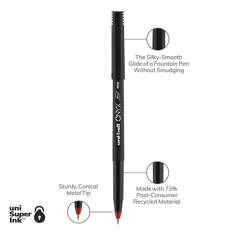 uni-ball 60042 Onyx Roller Ball Stick Dye-Based Pen Red Ink