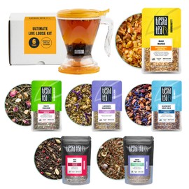 Tiesta Tea Ultimate Live Loose Leaf Kit, Tea Starter Kit with High to Non-Caffeinated Blends, Hot & Iced Brews, Includes Black, Green, Herbal Sample Bags and 16oz Brewmaster Dispensing Infuser