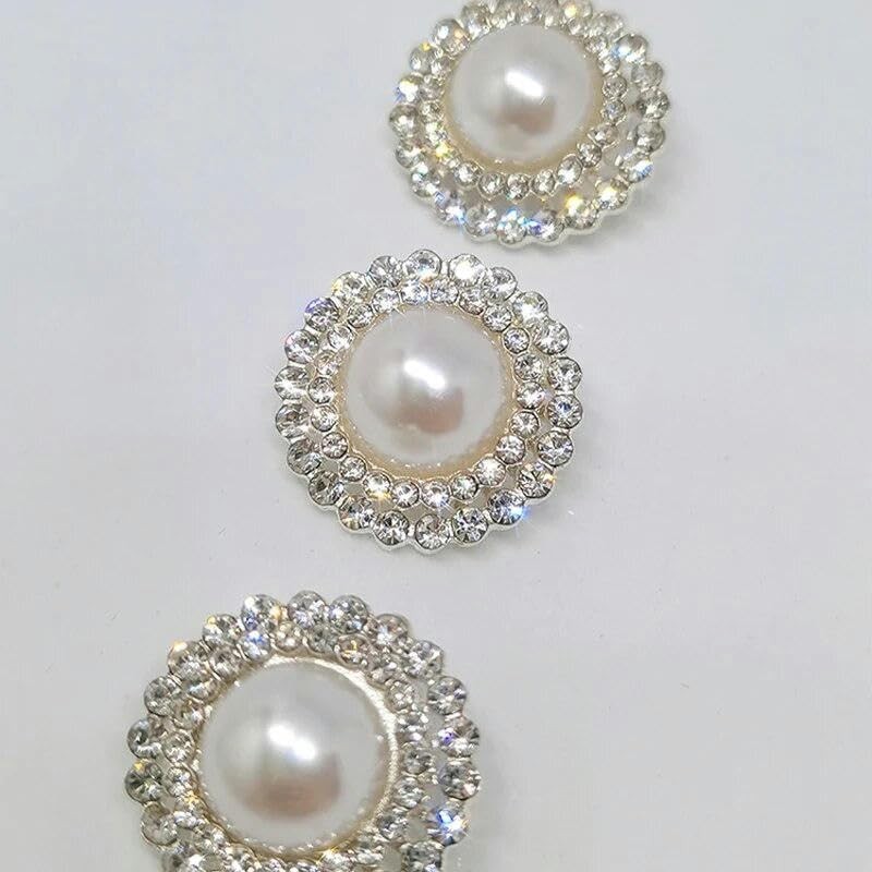 12/24 Pieces 20 mm Pearl Rhinestone Buttons Clothing Decor Metal