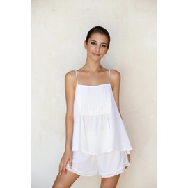 Xfileen Womens Summer 2 Piece Set Sleeveless Tie Straps Ruffle Trim Top and Shorts Sets Soft Cozy Pajamas Set