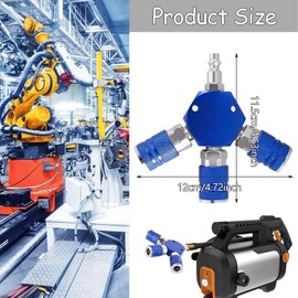 BEANPRECOY 3 Way Air Hose Splitter, Quick Connect Air Hose Splitter, Air Manifold with 3 Steel Couplers and 1/4 Male NPT Plug, Flat Hex Air Compressor Hose Accessories (Blue)