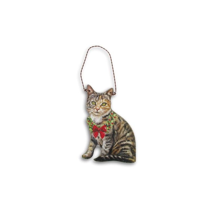 Christmas Cat Wood Ornament (Tabby)