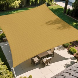 DAWNOVO 12'x14' Sun Shade Sail Rectangle Canopy Sail Shade Cloth Curved Shade Cover for Outdoor Garden Patio Deck Yard Backyard (Sand)