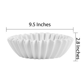 Kultilanda Large Ceramic Fruit Bowl Ivory Decorative Bowl for Coffee Table Entryway Kitchen Modern Home Decor Centerpiece 9.5 Inches Ruffle Fluted Scalloped Bowl