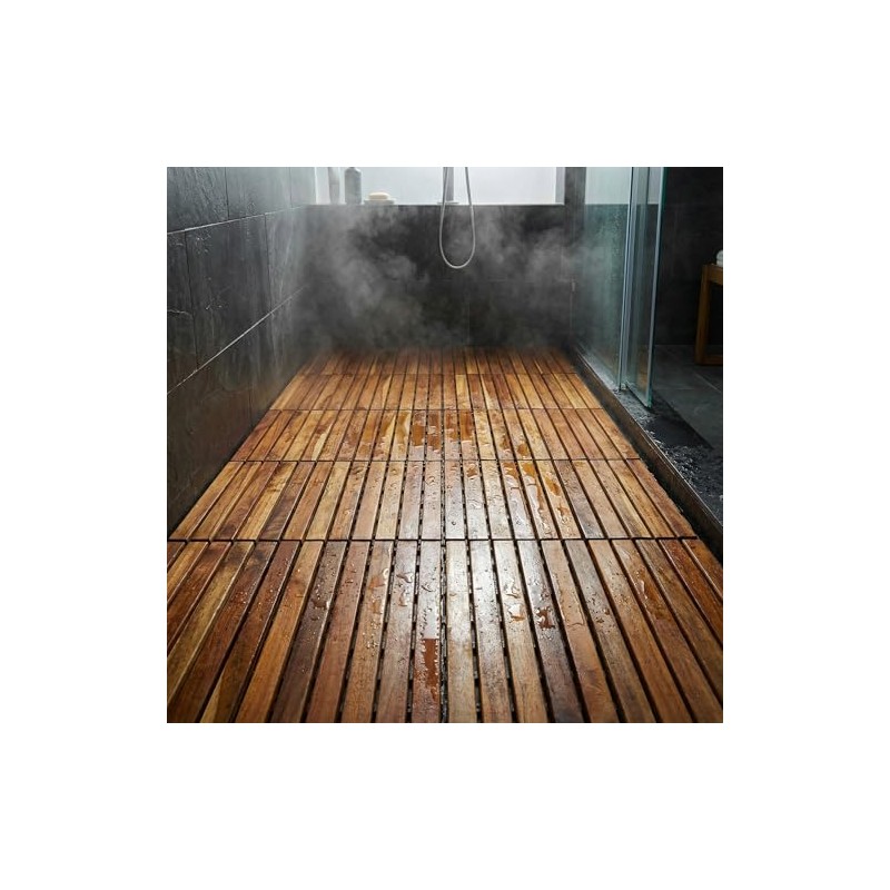 Bare Decor EZ-Floor Interlocking Flooring Tiles in Solid Teak Wood