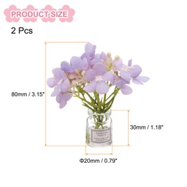 CoCud Mini Flowers Dollhouse in Vase, Silk Plastic Miniature Dollhouse Accessories with Tiny Flower Purple - (Applications: for 1:12 1:8 or 1:6 Scale Fairy Micro House) 2-Pieces