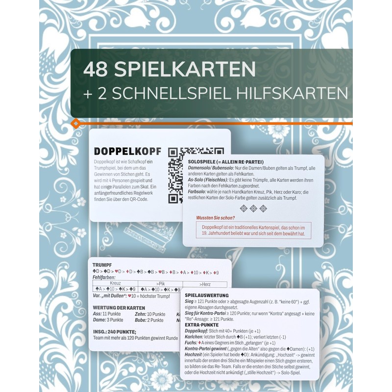 Bullets Playing Cards, Doppelkopf Card Deck for Seniors (French Leaf),