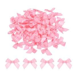 sourcing map 60Pcs Mini Ribbon Bow 1.5" Mini Fabric Satin Ribbon Flower Bows for Craft DIY Sewing Wedding Birthday Party Light Pink