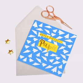 Claire Giles Happy Birthday Papa, Paper Planes, Greeting Card with Text Foiled in Shiny Gold,COL032