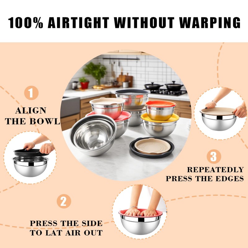 Lazycorner Mixing Bowls with Airtight Lids Set 5 Pcs Stainless
