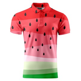 Watermelon Stripes Funny Golf Shirts for Men,Mens Hawaiian Shirts Short Sleeve Novelty Crazy Golf Shirts
