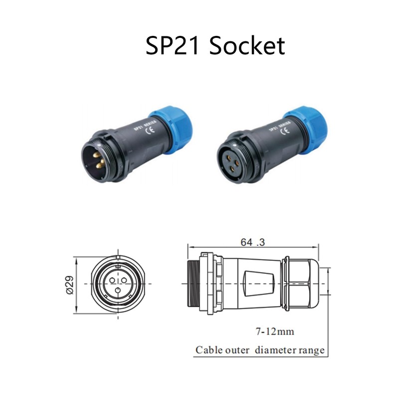 SP21 5 Pin Industrial Plug, IP68 Waterproof Aviation Plug, Straight
