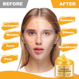 24k Gold Peel Off Mask, Anti-Wrinkle Anti Ageing Face Mask for All Skin Types, Skin Firming & Rejuvenating for Radiant Face Masks, Korean Cosmetics, 120 ml