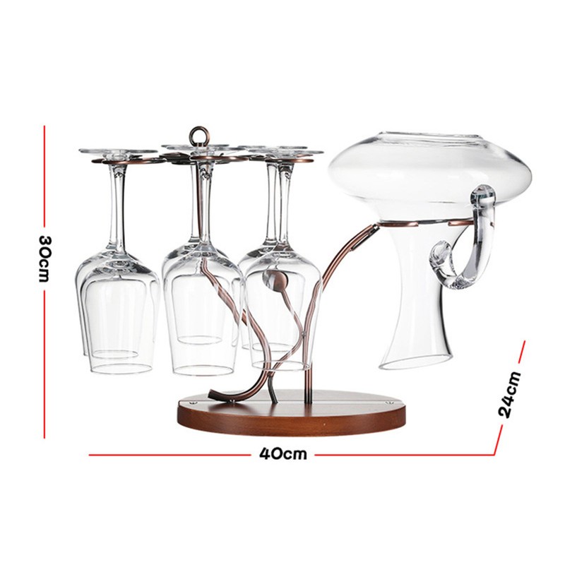 2-in-1 Red Wine Glass Rack & Wine Decanter Vintage Bronze
