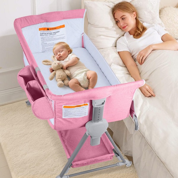 BIERUM Baby Bassinet, Bedside Sleeper for Baby, 7 Height Adjustable