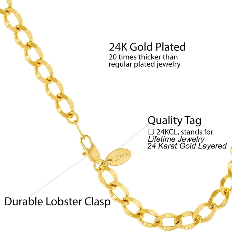 LIFETIME JEWELRY Diamond Cut Curb Link Anklet for Women 24k