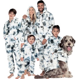 Joggies - Family Matching - TieDye Black Footless Hoodie One Piece Tracksuit - Adult - Medium (Fits 5'8-5'11")