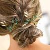 IYOU Wedding Crystal Hair Pins Green Rhinestone Bridal Headwear Leaf