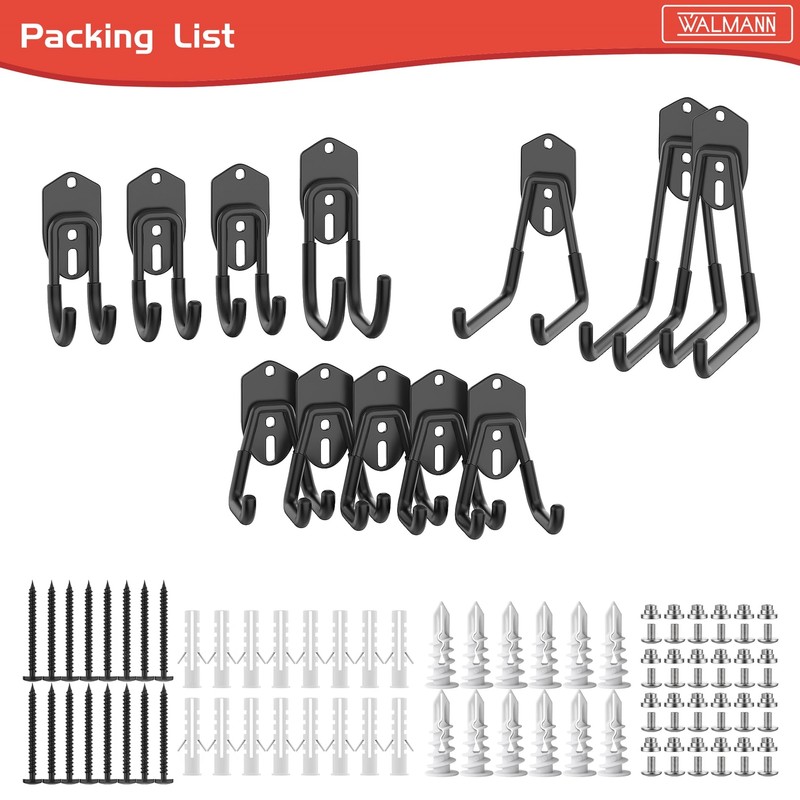 WALMANN 12PCS Garage Storage Hooks, Wall Mount Utility Hooks for
