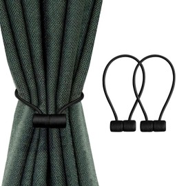 SUOXU 2 Pieces Magnetic Curtain Tiebacks, Curtain Clip Cord Buckle, Curtain Weaving Clip, Used for Home Office Cafe Decorative Buckle, No Need to Perforate Magnetic Snap Curtain Strap (black)
