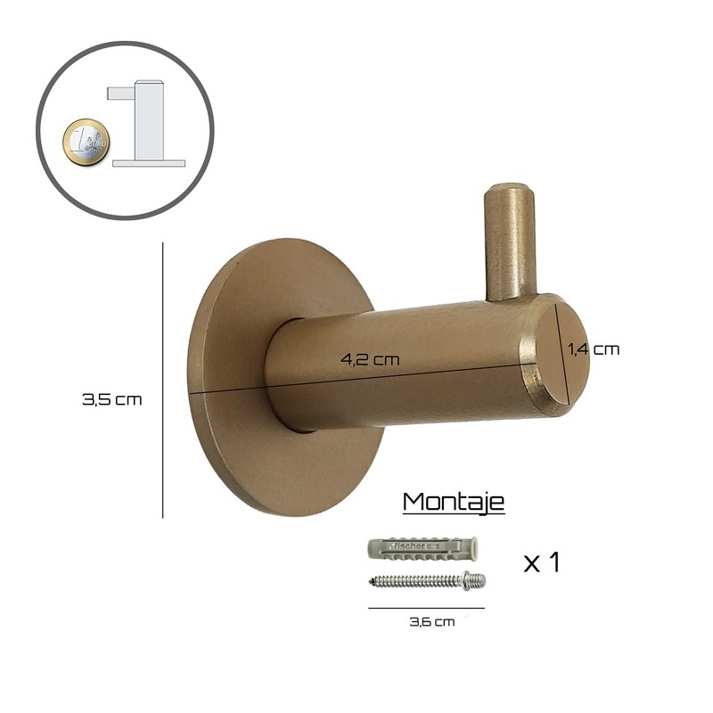 Kon-fort Home Towel Hooks Golden Bathroom Set of 2 Stainless