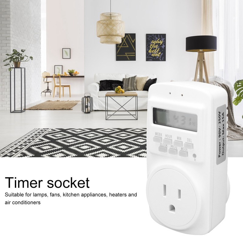 15A Programmable Outlet Timer Socket Automatic Power Off for Home