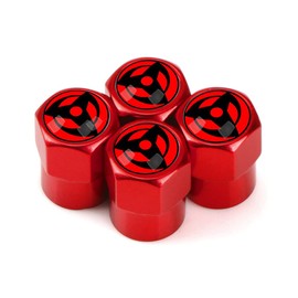 JWQI Anime Tire Valve Stem Caps, 4 Pack Car Tire Air Caps Cover, Hexagon Design Light-Weight Aluminum Alloy Screw-On Universal Auto Wheel Tire Stem Covers for Car, Truck, SUV, Motorcycle, Bike, Red