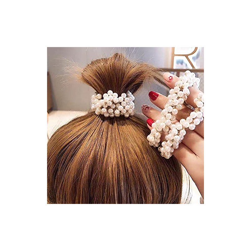 4 Pcs Pearl Hair Scrunchies, Elastic Hair Ropes Ponytail Holder