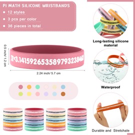 Roowest 36 Pcs Pi Math Wristbands Classroom Christmas Gifts for Students Bulk from Teacher 3.14 Fun Pi Symbol Rubber Bracelet Science Irrational Number of Pi Prize Decorations for Party(Pastel Color)