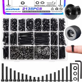 mxuteuk 2135PCS M3 Screws kit,M3x4mm-35mm Metric Screws Bolts Washers Nuts Kit,Hex Socket Button & Cap Head M3 Screws,12.9 & 10.9 Grade Alloy Steel M3 Bolts with 2 Hex Wrench