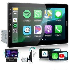 10.1 inch Single Din Car Stereo with Wireless Carplay Android Auto, Sellrich Touch Screen Bluetooth Single Din Radio with Mirror Link AM/FM/RDS USB/AUX/SD Card Ports External Mic+Reversing Camera