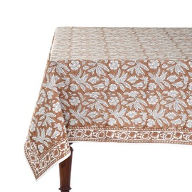 Ridhi Floral Hand Block Print Cotton Table Cover Boho Washable 60X120 Inch Oak Brown Rectangle Tablecloth for Dining Table Birthday Party Kitchen Wedding Event Christmas Thanksgiving Farmhouse